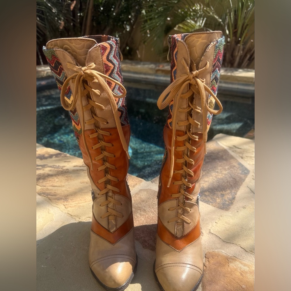 Stylish Multi-Color Women's Heeled Boots - Orange Accent - Picture 15 of 15